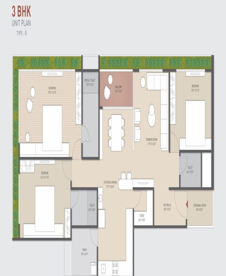 3BHK Unit Plan Type-B